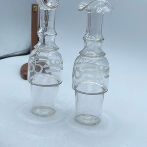 Victorian Era etched glass cruet bottles (2) . Replacement for castor sets .